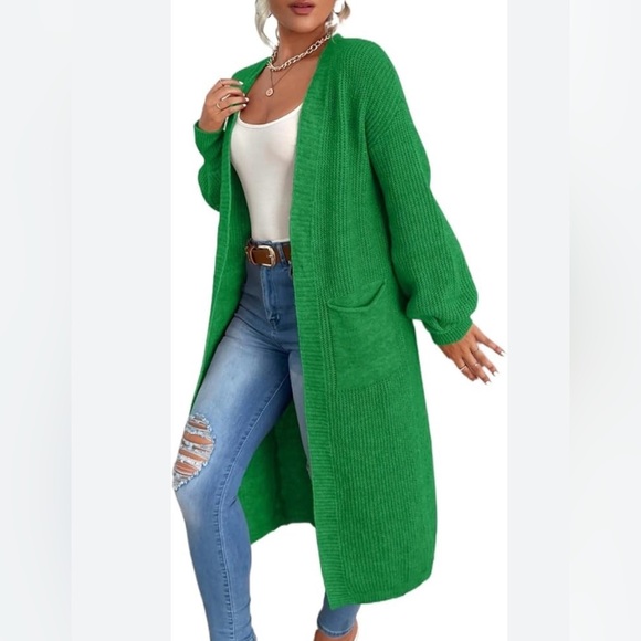 Casual Plain Long Sleeve Midi Slight Stretch Women Cardigan - Picture 4 of 8